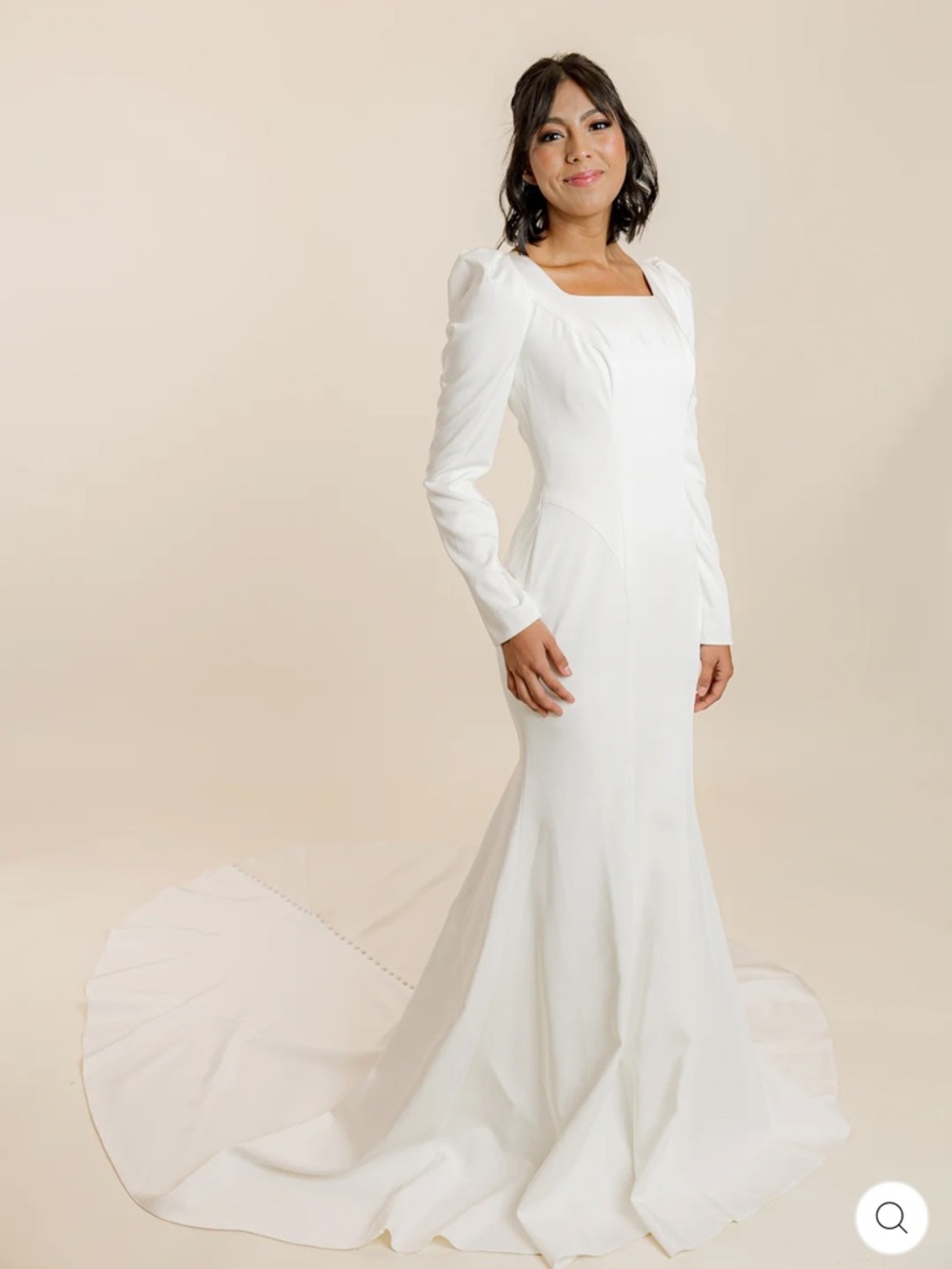 Elegant White Long-Sleeve Square Neck Wedding Dress